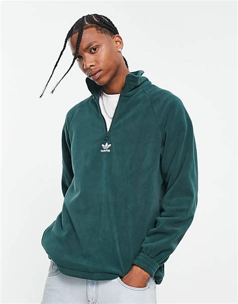 adidas Originals adicolor 1/2 zip fleece in green 